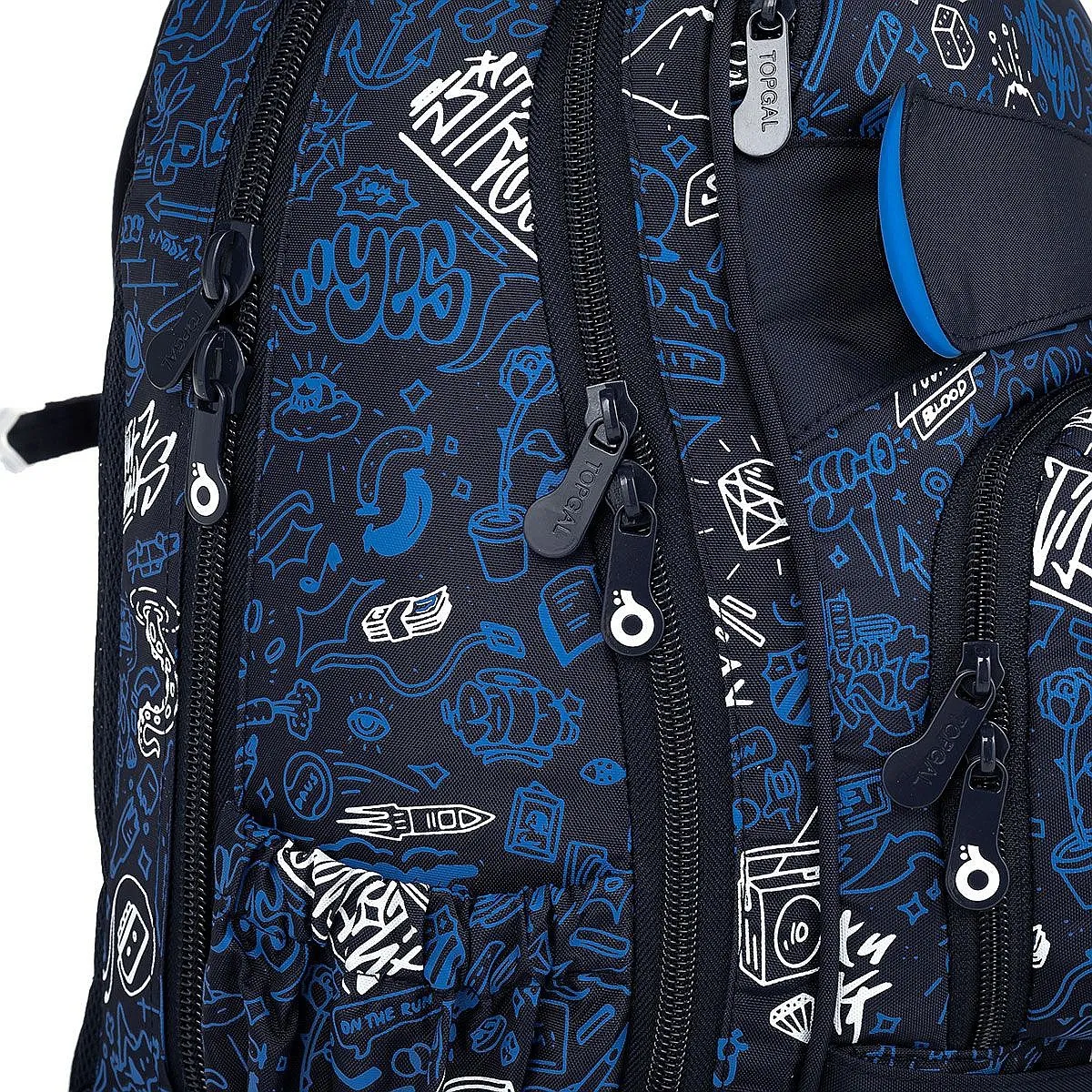 mochila Topgal YUMI 23028 - Black/Blue/Doodle Art