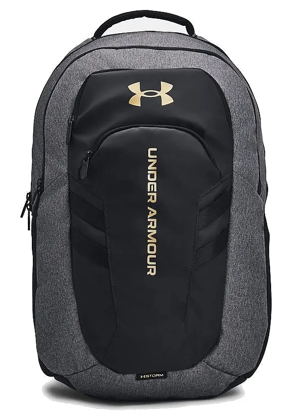 mochila Under Armour Hustle 6.0 Pro - Black Full Heather/Black/Metallic Gold