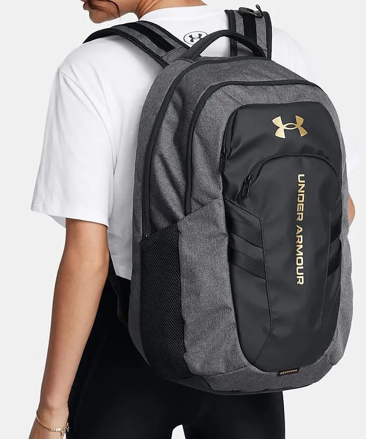 mochila Under Armour Hustle 6.0 Pro - Black Full Heather/Black/Metallic Gold