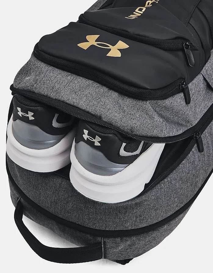 mochila Under Armour Hustle 6.0 Pro - Black Full Heather/Black/Metallic Gold