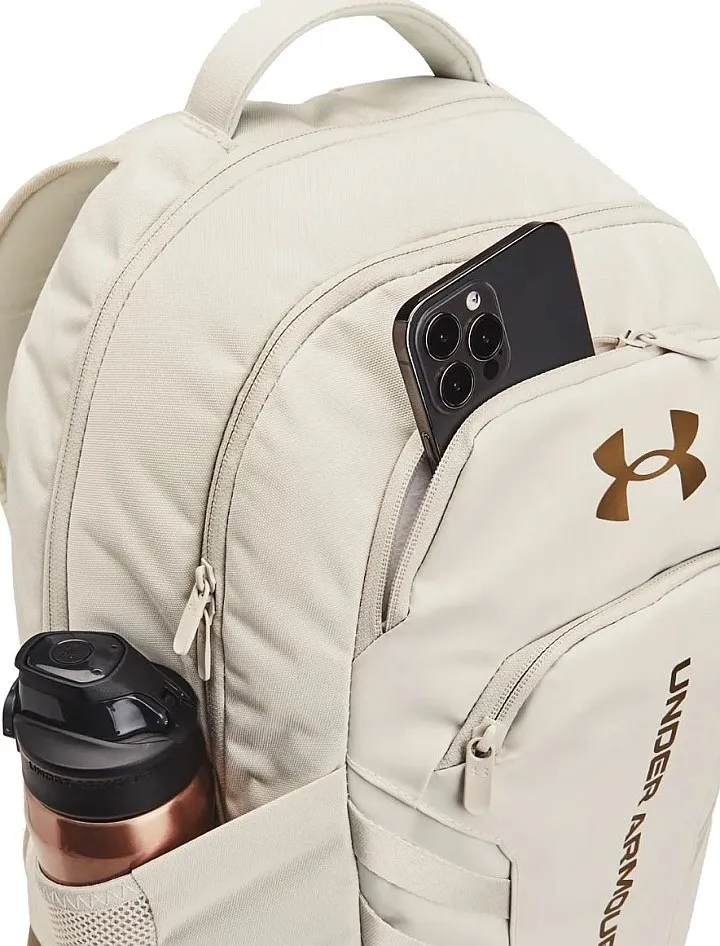 mochila Under Armour Hustle 6.0 Pro - Summit White/Metallic Gold