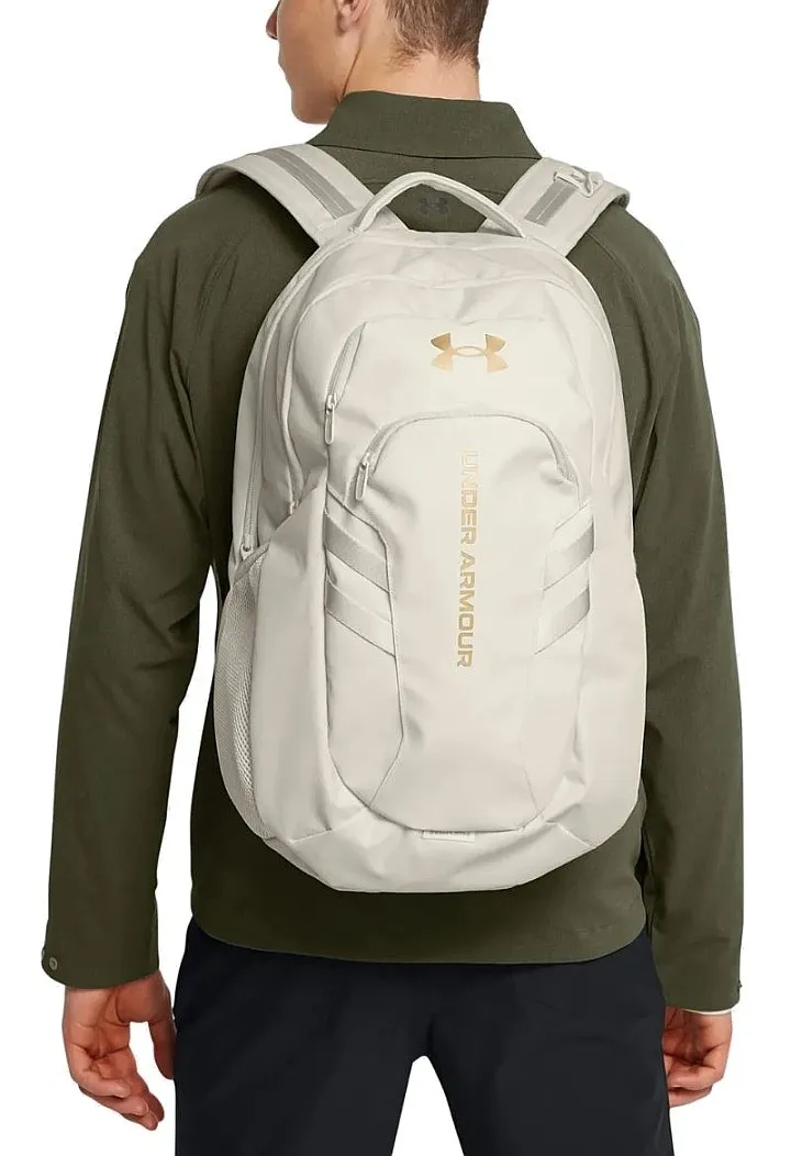 mochila Under Armour Hustle 6.0 Pro - Summit White/Metallic Gold